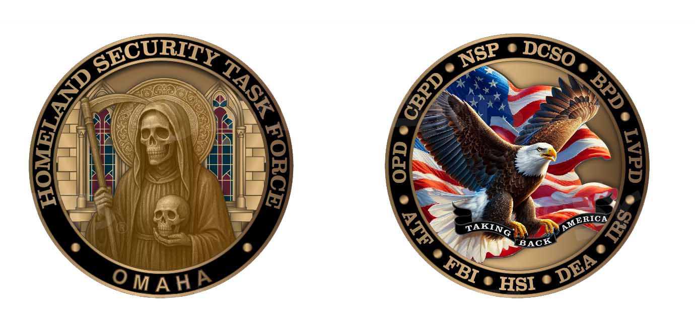 Two coins featuring different designs on a white background