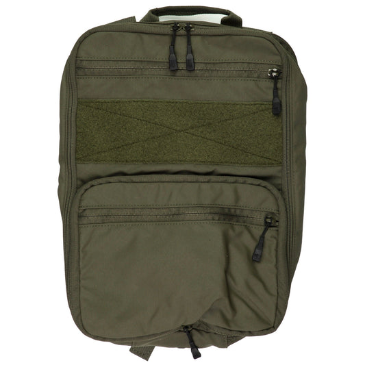 Green backpack on a white background