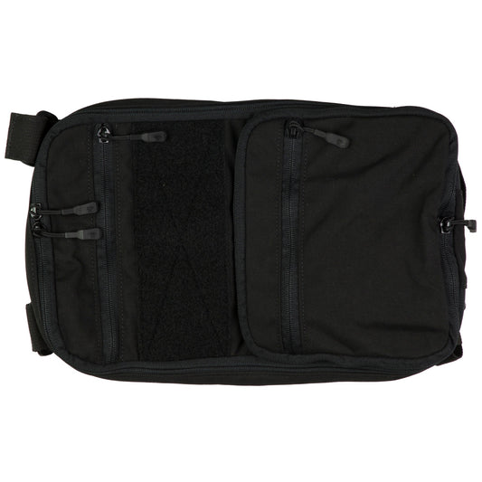 Black bag with multiple compartments on a white background