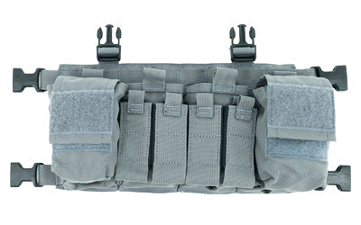 Gray tactical pouch with multiple straps on a white background