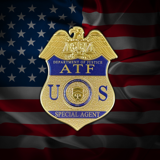 ATF Special Agent BadgePatch™ Flexible Metallic patch on an American flag background