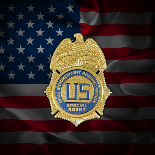 Drug Enforcement Administration Special Agent BadgePatch™ Flexible Metallic patch on an American flag background