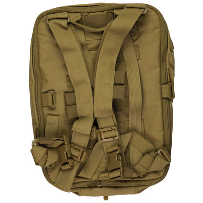 Tan tactical backpack on a white background