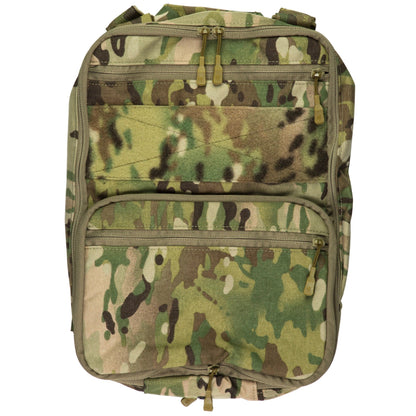 Camouflage backpack on a white background