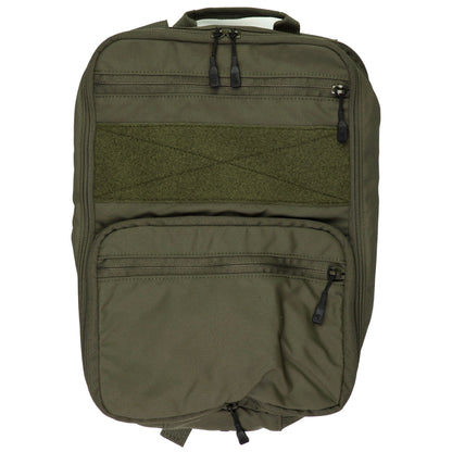 Green backpack on a white background