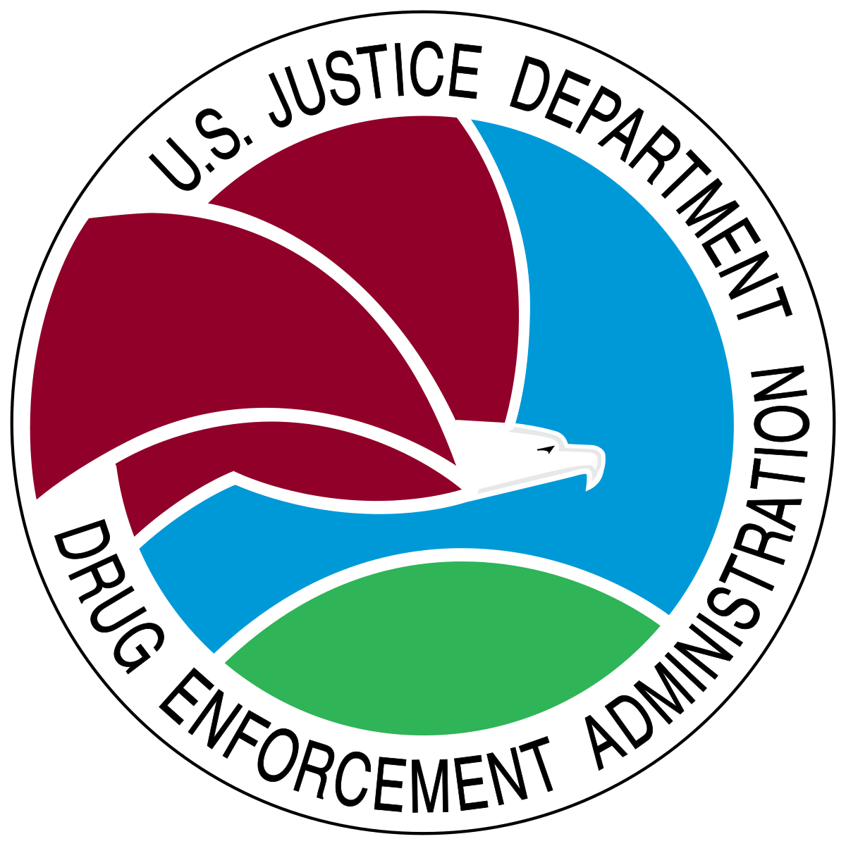 Logo of the U.S. Justice Department Drug Enforcement Administration with red, blue, and green colors.