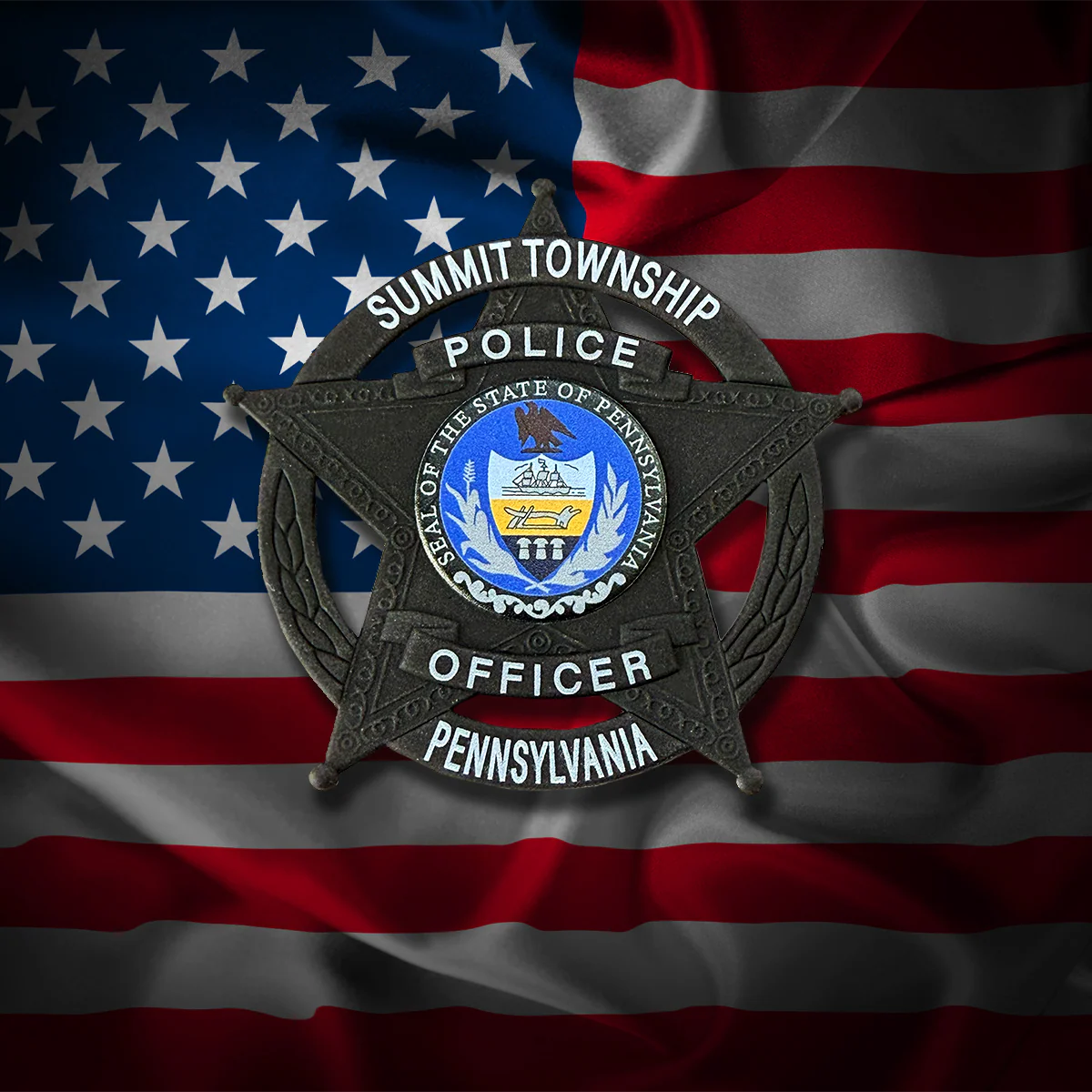 Summit Township Police flex badge on an American flag background