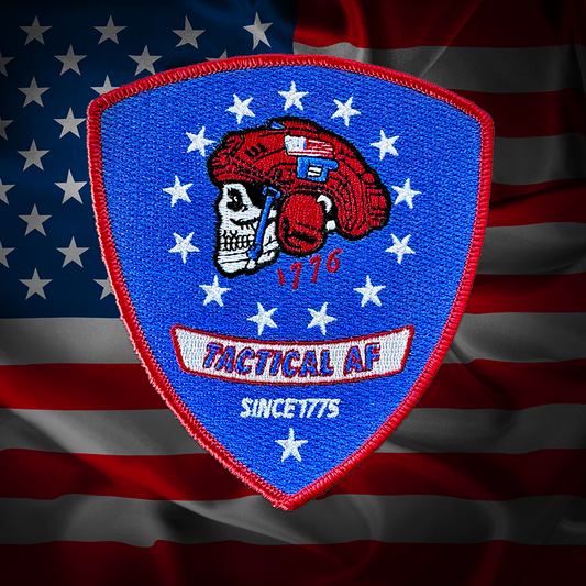 Patch with skull and helmet design on an American flag background