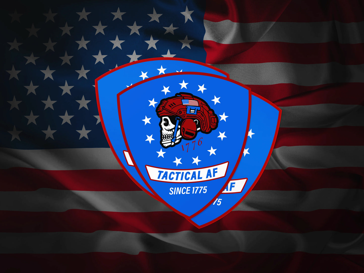 Tactical AF sticker, die-cut, custom on an American flag background