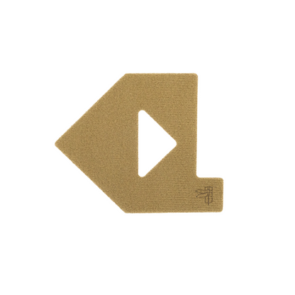 Beige velcro flag holder with a white center on a white background