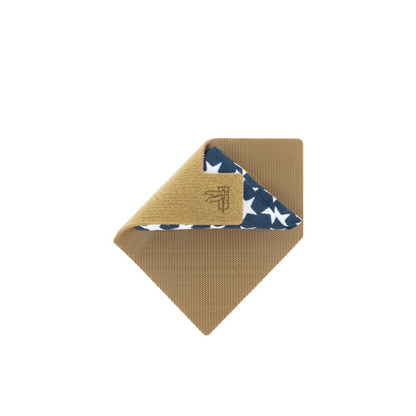 Brown flag holder with blue star pattern on a white background