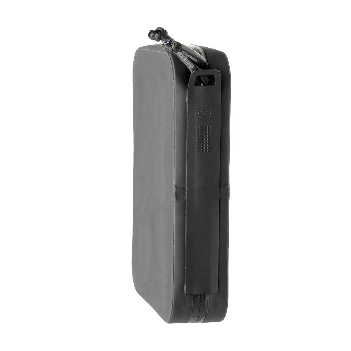 Gray DAKA pouch with a black zipper on a white background